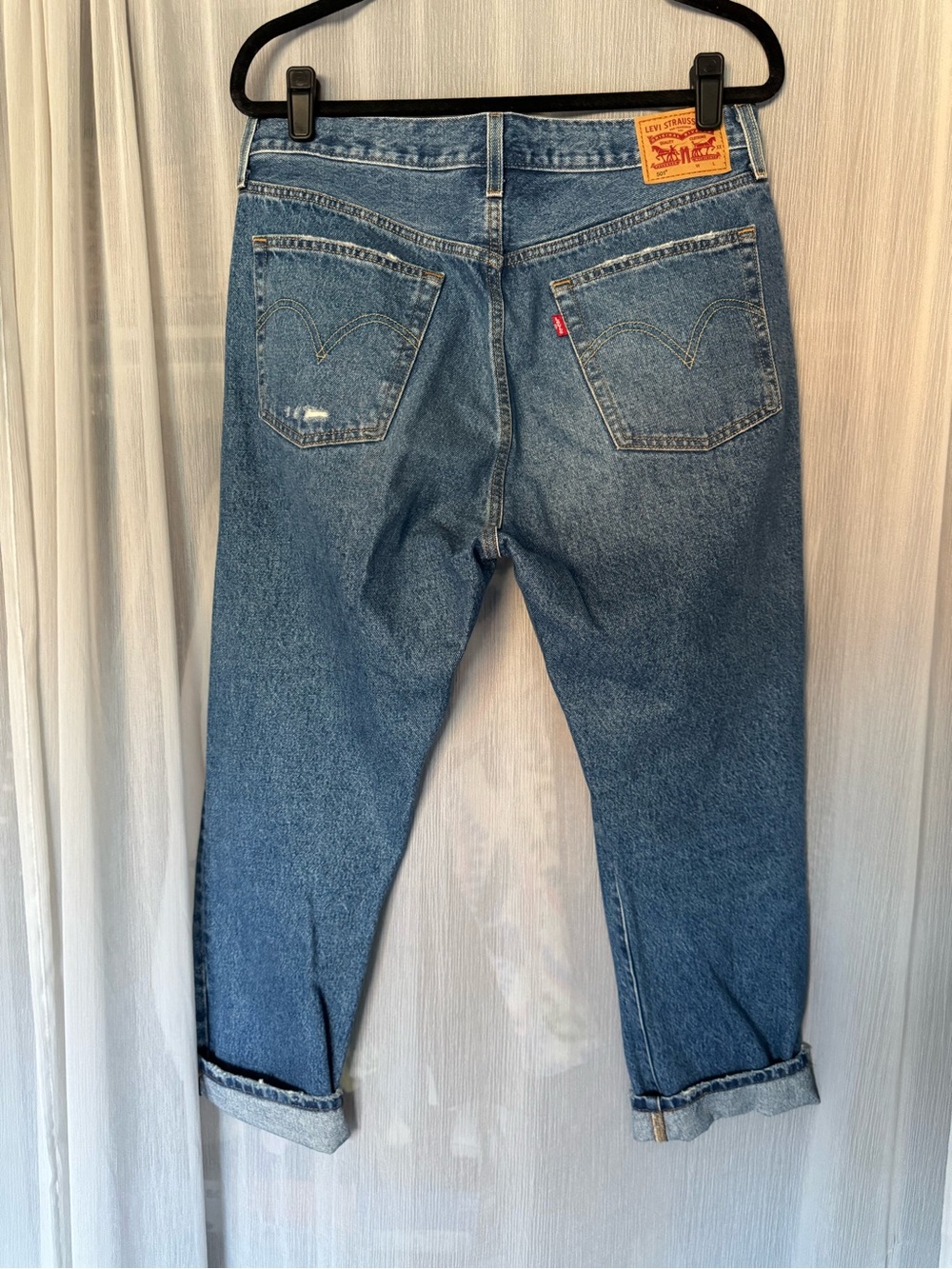 Levi's 501 Distressed Blue Relaxed Fit Jeans - Picture 2 of 7